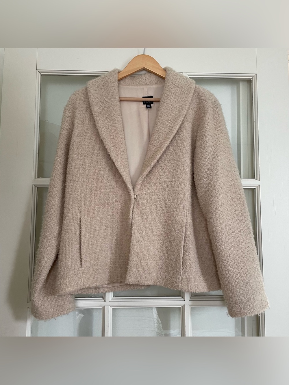 Eileen Fisher cream oatmeal wool boucle lined jacket women's large L